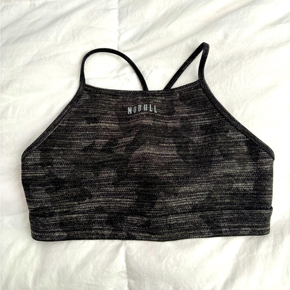 Nobull high neck plush heather sports bra, size L